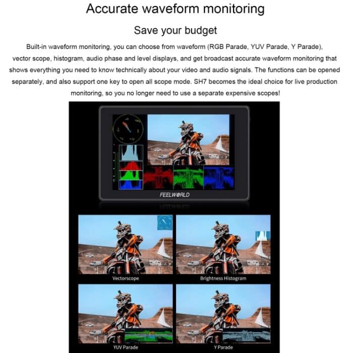 FEELWORLD SH7 7-Zoll ultraheller 2200nit On-Camera-Monitor SDI HDMI Cross Conversion – Bild 15