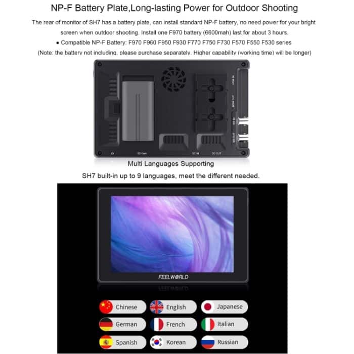 FEELWORLD SH7 7-Zoll ultraheller 2200nit On-Camera-Monitor SDI HDMI Cross Conversion – Bild 21