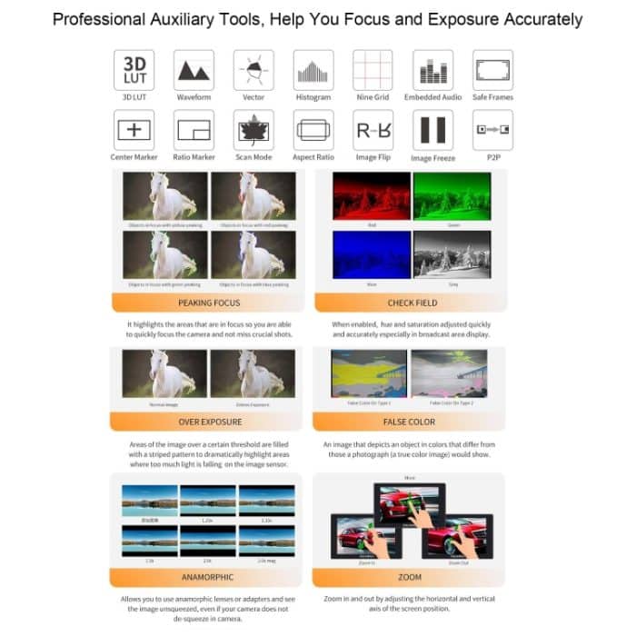 FEELWORLD SH7 7-Zoll ultraheller 2200nit On-Camera-Monitor SDI HDMI Cross Conversion – Bild 10