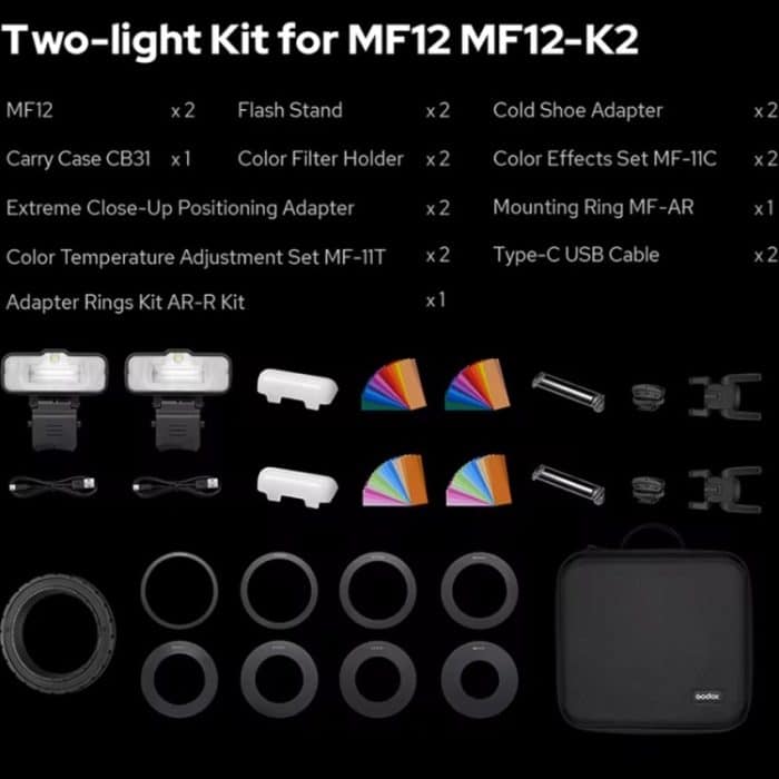 Godox MF12-K2 Makro-Blitz 2-Licht-Kit 2,4 GHz kabelloses Kontrolllicht, MF12-K2 – Bild 7