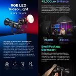 Godox SL150R RGB-LED-Videoleuchte, 165 W, CRI/TLCI 97+, COB-Monolicht, Bowens-Montierung, Studio-Fotoleuchte, SL150R – Bild 6