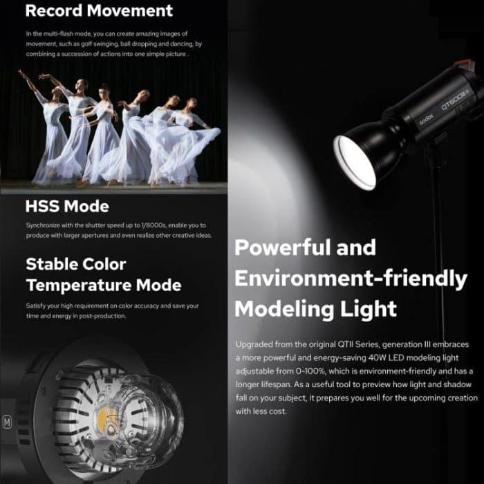 Godox QT1200III Schneller Studio-Blitzlicht 1200Ws Bowens Mount Hochgeschwindigkeits-Blitz, QT1200III – Bild 6