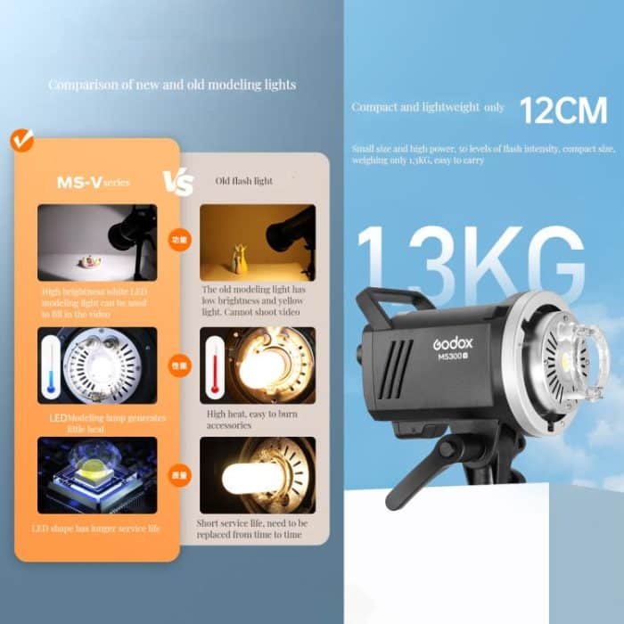 Godox MS300-V Studio-Blitzlicht 300Ws Bowens Mount Strobe Light mit Lampenabdeckung, MS300-V – Bild 4