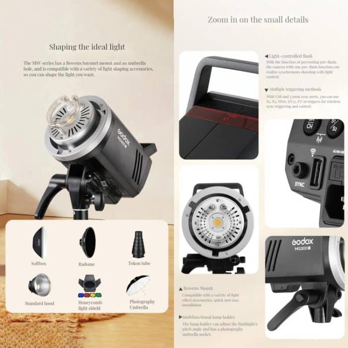 Godox MS300-V Studio-Blitzlicht 300Ws Bowens Mount Strobe Light mit Lampenabdeckung, MS300-V – Bild 10