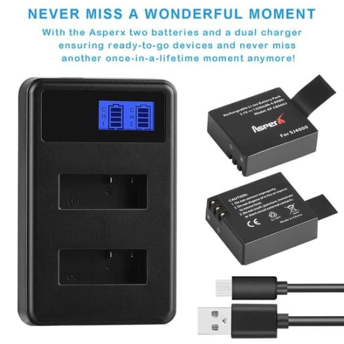 SJCAM SJ7000 / SJ6000 / SJ5000 / SJ4000 Akku-LCD-Bildschirm Dual-Akku-Ladegerät, zeigt die Ladekapazität an, For SJCAM SJ7000 – Bild 4