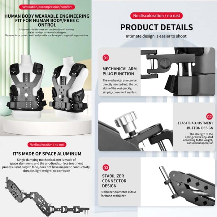 YELANGU B400 Dreiachsiges, stoßdämpfendes Armweste-stabilisierendes Kameraunterstützungssystem Easy Rig, B400 – Bild 3