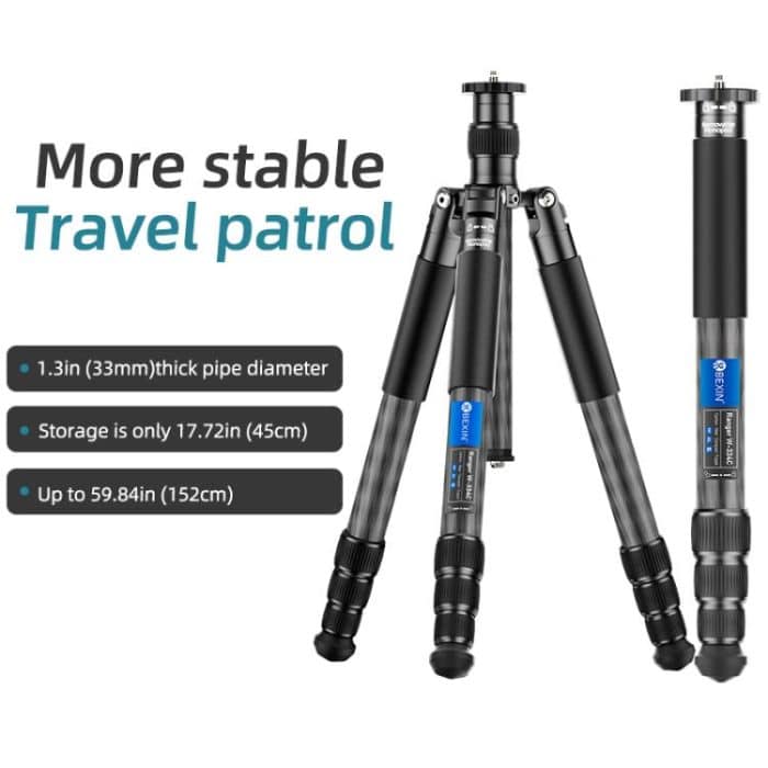 BEXIN W-334C Portable DSLR Camera 2 in 1 Carbon Fiber Tripod Detachable Monopod, W-334C – Bild 11
