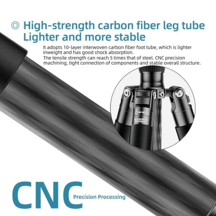 BEXIN W-334C Portable DSLR Camera 2 in 1 Carbon Fiber Tripod Detachable Monopod, W-334C – Bild 4