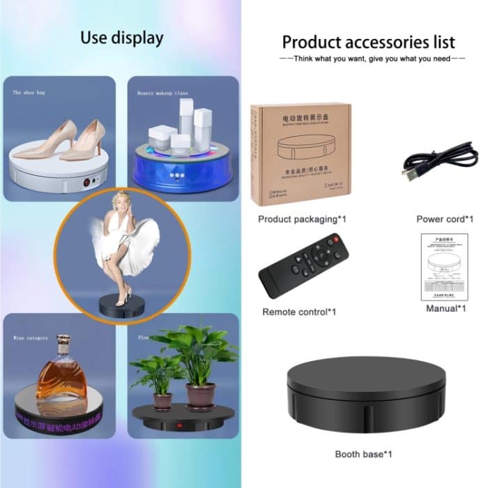 22 cm USB-Aufladung, drehbarer Präsentationsständer, Videoaufnahme-Requisiten, Plattenspieler, Belastung: 10 kg, keine Batterie – Bild 5