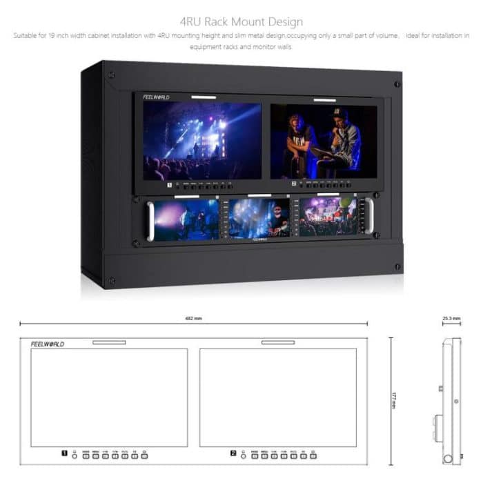 FEELWORLD D101 PLUS Dual 10,1 Zoll 4HE Rackmount-Monitor 4K HDMI SDI 1920 x 1200 IPS Monitor, D101 PLUS – Bild 6