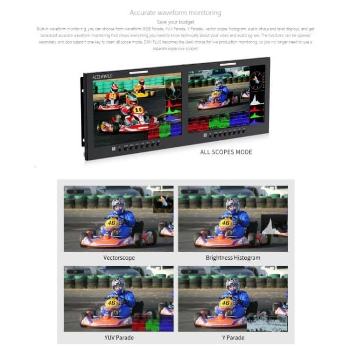 FEELWORLD D101 PLUS Dual 10,1 Zoll 4HE Rackmount-Monitor 4K HDMI SDI 1920 x 1200 IPS Monitor, D101 PLUS – Bild 10