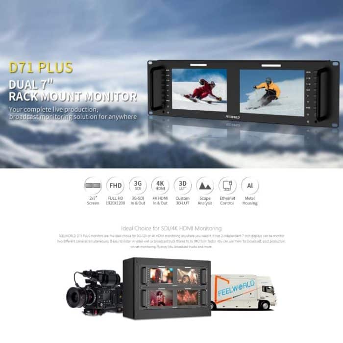 FEELWORLD D71 PLUS Dual 7 Zoll 3HE Rackmount-Monitor 4K HDMI SDI 1920 x 1200 IPS Monitor, D71 PLUS – Bild 3