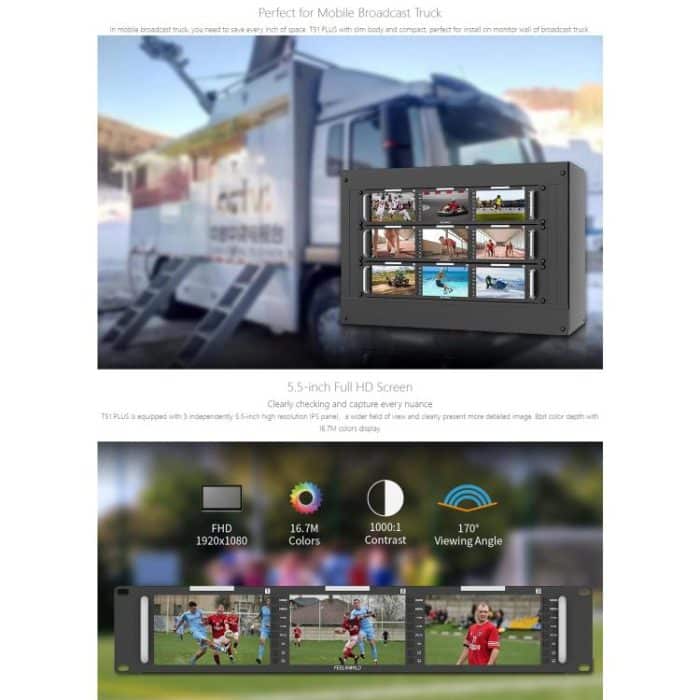 FEELWORLD T51 PLUS Dreifacher 5,5-Zoll-2HE-Rackmount-Monitor Full HD 3G-SDI 4KHDMI AV-Monitor, T51 PLUS – Bild 4