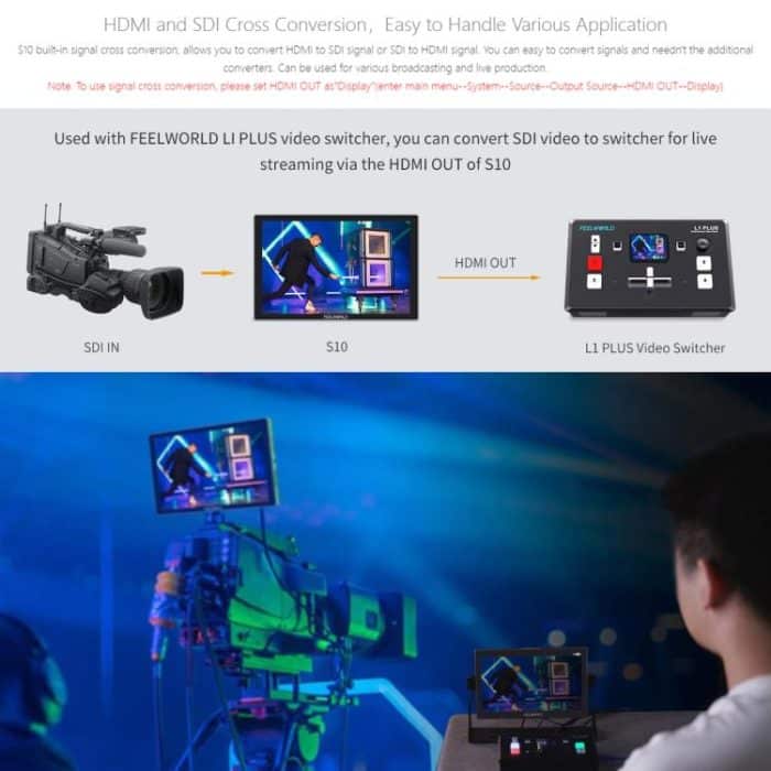 FEELWORLD S10 10,1 Zoll 12G SDI HDMI2.0 Kamera-Feldmonitor Hohe Helligkeit 1200nit Touchscreen-Monitor, S10 – Bild 18