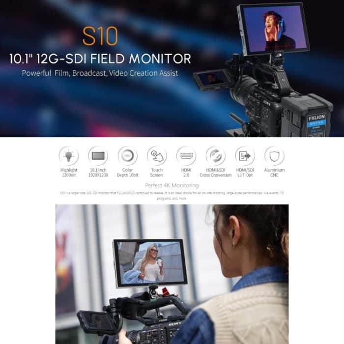 FEELWORLD S10 10,1 Zoll 12G SDI HDMI2.0 Kamera-Feldmonitor Hohe Helligkeit 1200nit Touchscreen-Monitor, S10 – Bild 5