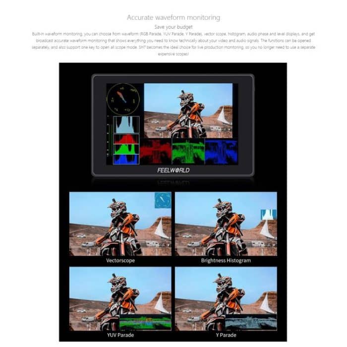 FEELWORLD SH7 7 Zoll Ultraheller 2200nit On-Camera-Monitor SDI HDMI Cross Conversion Monitor, SH7 – Bild 17