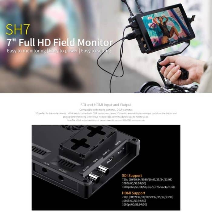 FEELWORLD SH7 7 Zoll Ultraheller 2200nit On-Camera-Monitor SDI HDMI Cross Conversion Monitor, SH7 – Bild 18