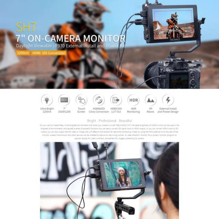 FEELWORLD SH7 7 Zoll Ultraheller 2200nit On-Camera-Monitor SDI HDMI Cross Conversion Monitor, SH7 – Bild 6