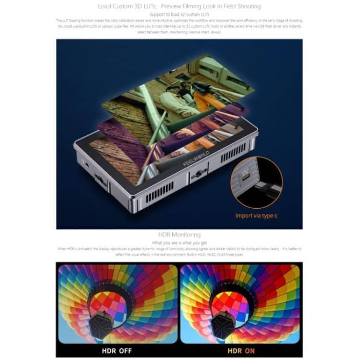 FEELWORLD H5 5,5 Zoll 12G SDI HDMI 2.0 Kamera-Feldmonitor Hohe Helligkeit 1200nit Touchscreen-Monitor, H5 – Bild 14