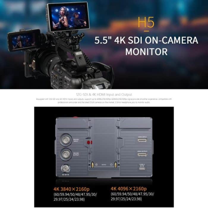 FEELWORLD H5 5,5 Zoll 12G SDI HDMI 2.0 Kamera-Feldmonitor Hohe Helligkeit 1200nit Touchscreen-Monitor, H5 – Bild 16