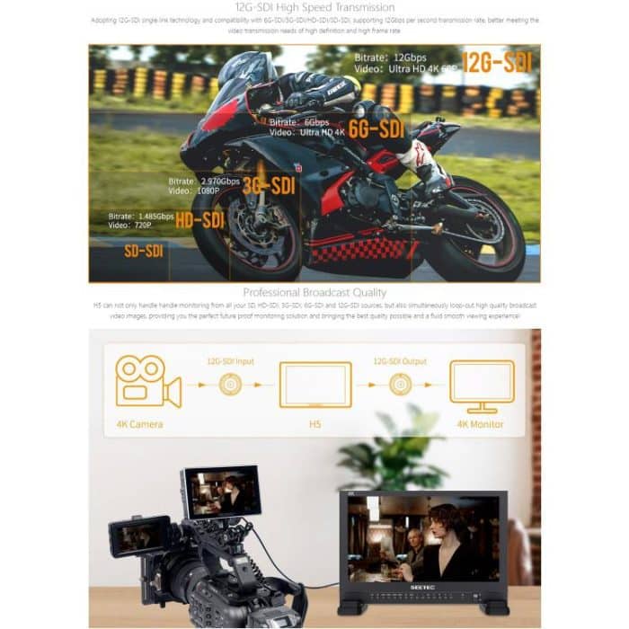 FEELWORLD H5 5,5 Zoll 12G SDI HDMI 2.0 Kamera-Feldmonitor Hohe Helligkeit 1200nit Touchscreen-Monitor, H5 – Bild 7