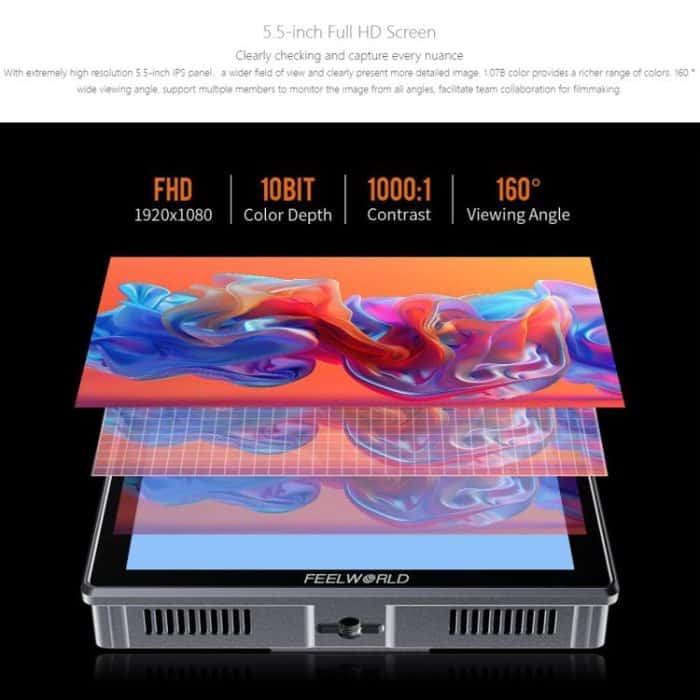 FEELWORLD H5 5,5 Zoll 12G SDI HDMI 2.0 Kamera-Feldmonitor Hohe Helligkeit 1200nit Touchscreen-Monitor, H5 – Bild 8