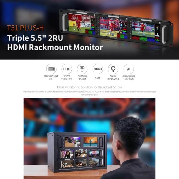 FEELWORLD T51 PLUS-H Dreifacher 5,5-Zoll-2HE-Rackmount-Monitor Full HD 4K HDMI SDI AV-Monitor, T51 PLUS-H – Bild 3