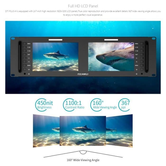 FEELWORLD D71 PLUS-H Dual 7 Zoll 3HE Rackmount-Monitor 4K HDMI 1920 x 1200 IPS Monitor, D71 PLUS-H – Bild 4