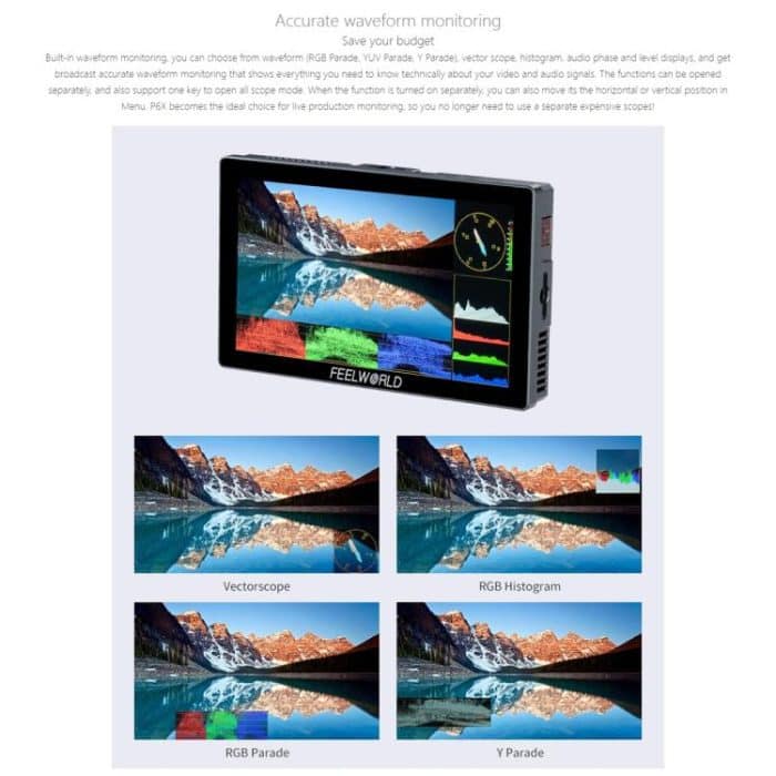 FEELWORLD P6X 5,5 Zoll Aluminium DSLR Kamera Feldmonitor Touchscreen 4K HDMI Hohe Helligkeit 1000nit Monitor, P6X – Bild 16