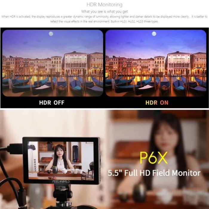 FEELWORLD P6X 5,5 Zoll Aluminium DSLR Kamera Feldmonitor Touchscreen 4K HDMI Hohe Helligkeit 1000nit Monitor, P6X – Bild 17