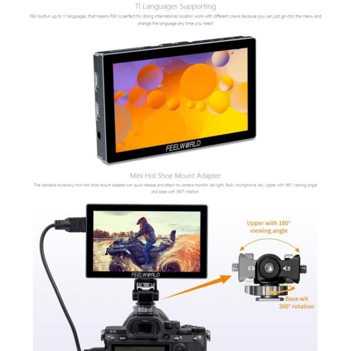 FEELWORLD P6X 5,5 Zoll Aluminium DSLR Kamera Feldmonitor Touchscreen 4K HDMI Hohe Helligkeit 1000nit Monitor, P6X – Bild 22