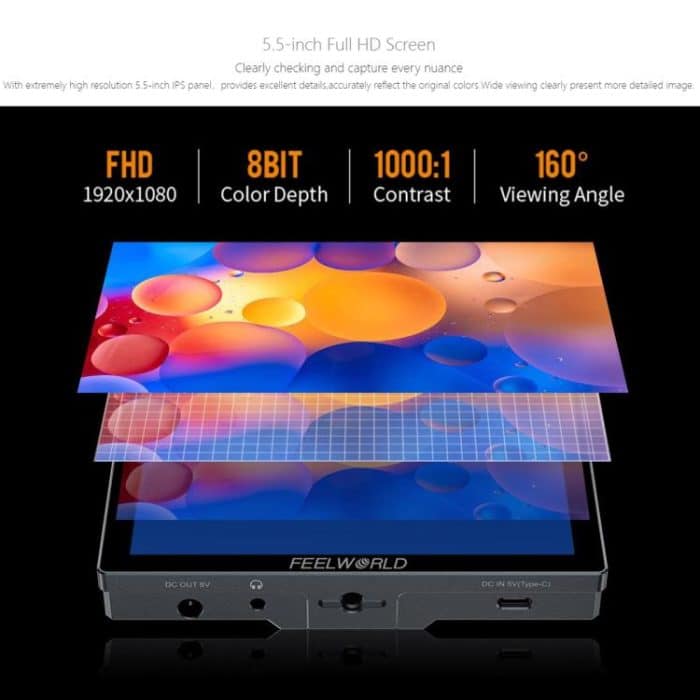 FEELWORLD P6X 5,5 Zoll Aluminium DSLR Kamera Feldmonitor Touchscreen 4K HDMI Hohe Helligkeit 1000nit Monitor, P6X – Bild 8