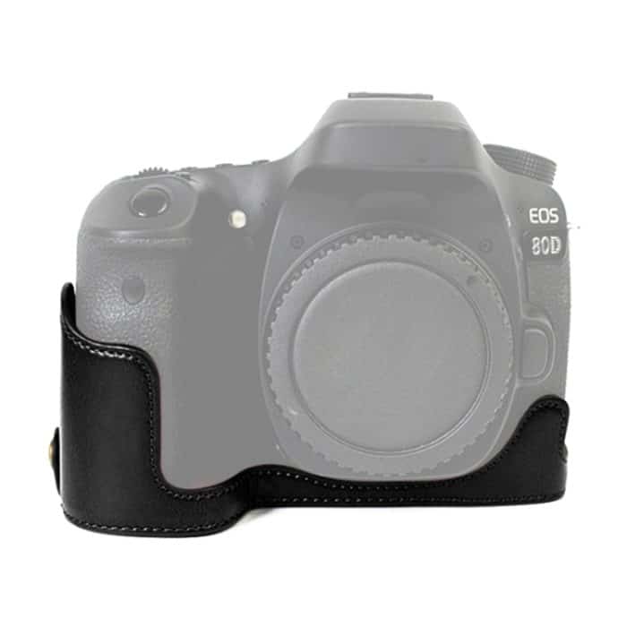 DCA571B.jpg 1/4 Zoll Gewinde PU-Leder-Kamera-Halbgehäusebasis für Canon EOS 80D / 70D, For Canon EOS 80D – Bild 1