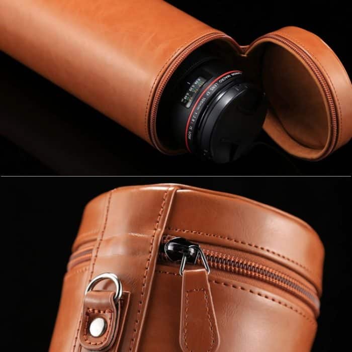 Extra große Objektivtasche mit Reißverschluss aus PU-Leder für DSLR-Kameraobjektive, Größe: 24,5 x 10,5 x 10,5 cm, 24.5 x 10.5cm (Brown), 24.5 x 10.5cm (Coffee), 24.5 x 10.5cm (Black) – Bild 6