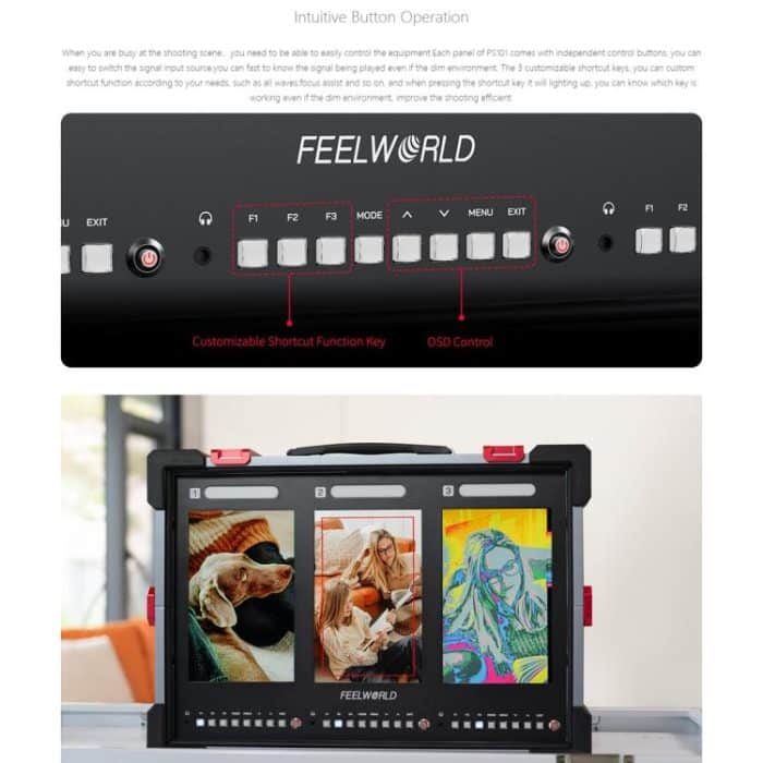 FEELWORLD PS101 Dreifach-10,1-Zoll-Monitor mit vertikalem Display, tragbare Schutzhülle mit hoher Helligkeit von 1000 Nit – Bild 12
