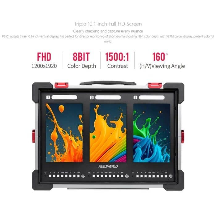 FEELWORLD PS101 Dreifach-10,1-Zoll-Monitor mit vertikalem Display, tragbare Schutzhülle mit hoher Helligkeit von 1000 Nit – Bild 6