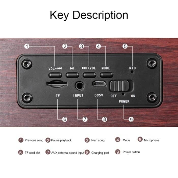 Q8 Bluetooth 4.2 Klassischer Bluetooth-Lautsprecher mit Doppelhörnern aus Holz, Q8(Red Wood Texture), Q8(Walnut Texture) – Bild 2