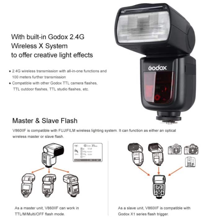 Godox V860IIF 2,4 GHz Wireless 1/8000s HSS-Blitz Speedlite-Kamera-Top-Fill-Licht für Fujifil DSLR-Kameras, V860IIF for Fujifilm – Bild 7
