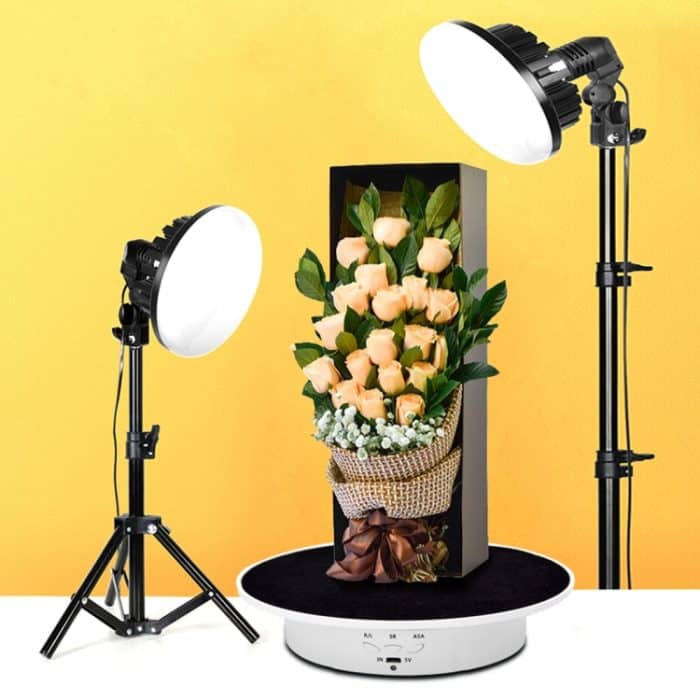 20 cm USB-elektrischer rotierender Drehteller-Displayständer, Videoaufnahme-Requisiten-Drehteller für Fotografie, Belastung: 8 kg, 20cm(Black Velvet), 20cm (White Base Black Velvet), 20cm (White Base White Velvet) – Bild 4