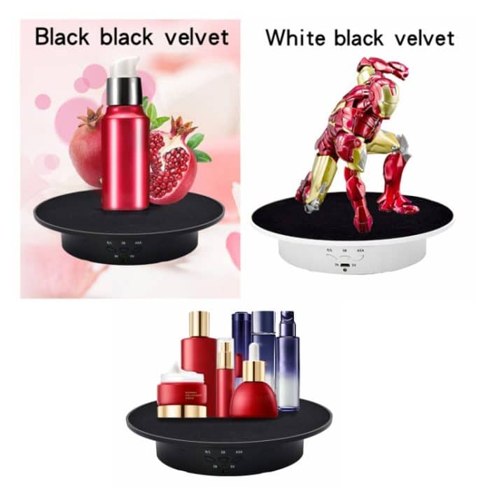 20 cm USB-elektrischer rotierender Drehteller-Displayständer, Videoaufnahme-Requisiten-Drehteller für Fotografie, Belastung: 8 kg, 20cm(Black Velvet), 20cm (White Base Black Velvet), 20cm (White Base White Velvet) – Bild 5