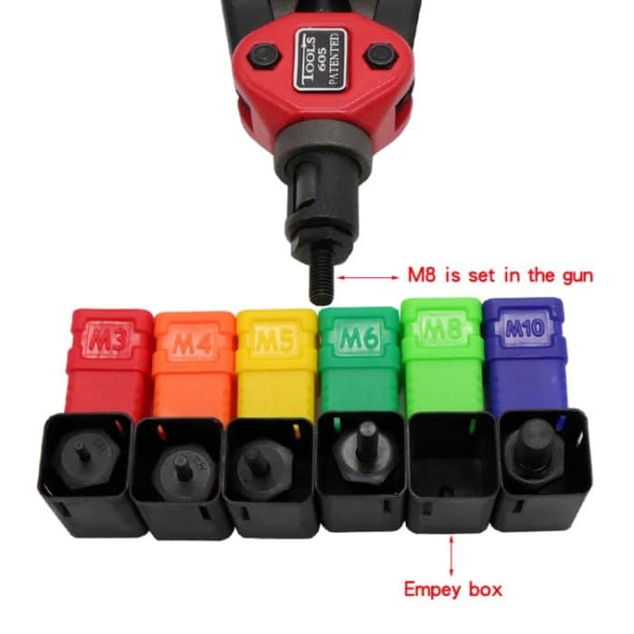 BT-605 Doppelgriff Manuelle Blind Nietmutter Pull Cap Tool mit 60 Stück Muttern – Bild 6