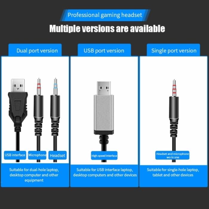 2 Stück G58 kopfmontiertes kabelgebundenes Gaming-Headset mit Mikrofon, Kabellänge: ca. 2 m, Black Single Plug Version, Black 7.1 Single USB Version, Pink Colorful 3.5mm Version, White Colorful 3.5mm Version, Black Colorful 3.5mm Version – Bild 6