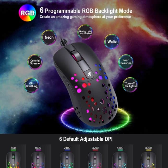 HXSJ A904 RGB-Licht-Makroprogrammierung, mechanische Gaming-Maus mit Kabel, A904 – Bild 6