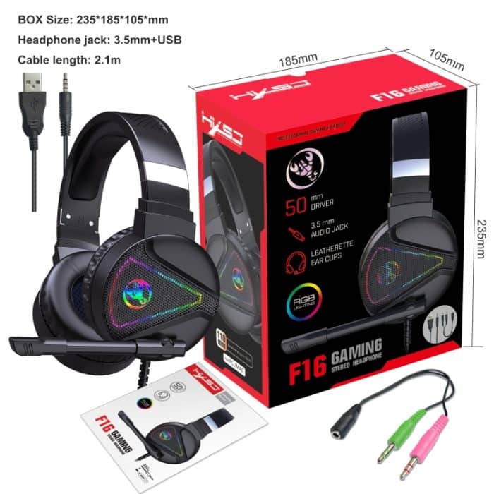 HXSJ F16 3,5 mm + USB-Anschluss RGB-Licht-Stereo-Gaming-Headset mit Mikrofon – Bild 2