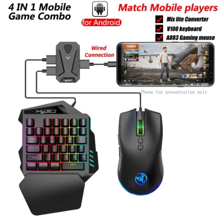 HXSJ P8+V100+A883 Tastatur-Maus-Konverter + Einhandtastatur + Programmier-Gaming-Maus-Set – Bild 2