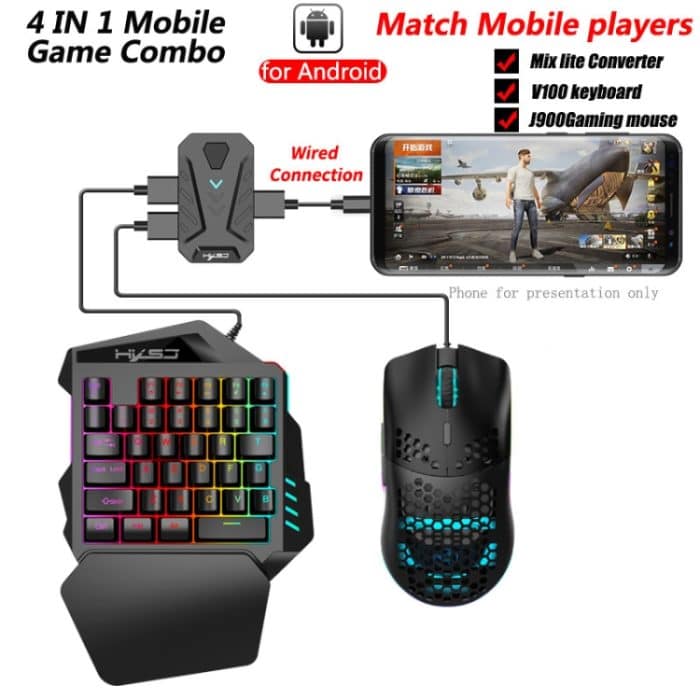 HXSJ V100+J900+P8 Einhand-Tastatur + Programmier-Gaming-Maus + Tastatur-Maus-Konverter-Set – Bild 2