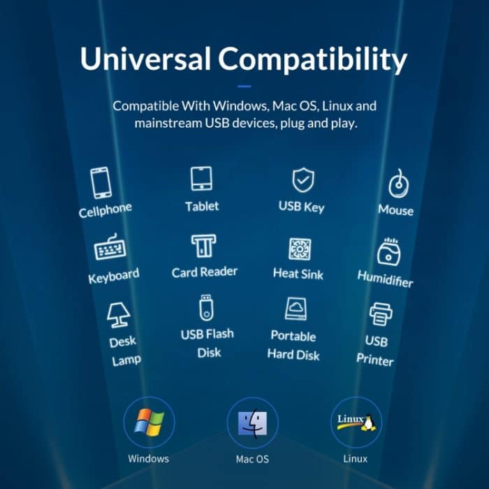 Orico AT2U3-7AB-GY-BP 7 in 1 Aluminiumlegierung Multi-Port-USB-Hub mit individuellen Switches, US-Stecker – Bild 8