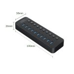 ORICO CT2U3-10AB-WH 10-in-1-Kunststoffstreifen-Multiport-USB-HUB mit einzelnen Schaltern,, CT2U3-10AB-BK AU Plug, CT2U3-10AB-WH AU Plug, CT2U3-10AB-BK UK Plug, CT2U3-10AB-WH UK Plug, CT2U3-10AB-BK EU Plug, CT2U3-10AB-WH EU Plug – Bild 9