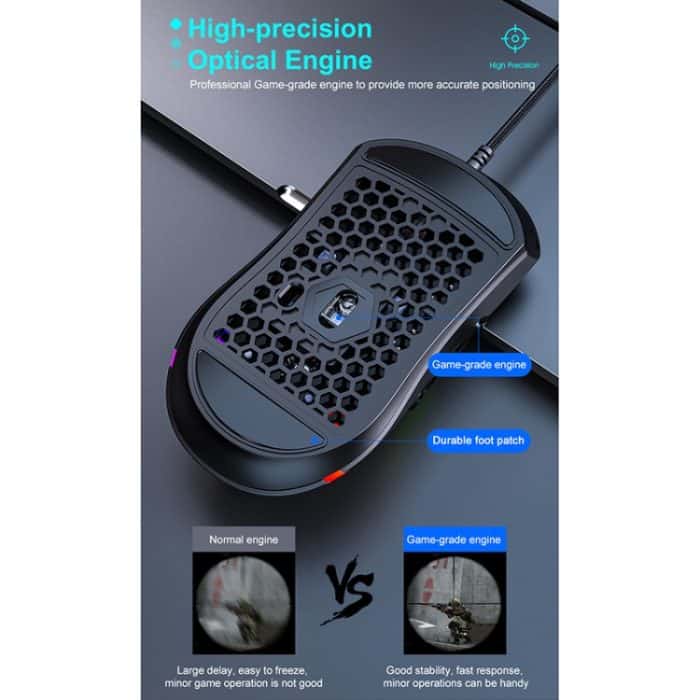 iMICE T60 7-Tasten-Gaming-Maus mit individueller, farbenfroher, leuchtender, kabelgebundener Wabenstruktur, Kabellänge: 1,8 m, T60 – Bild 4