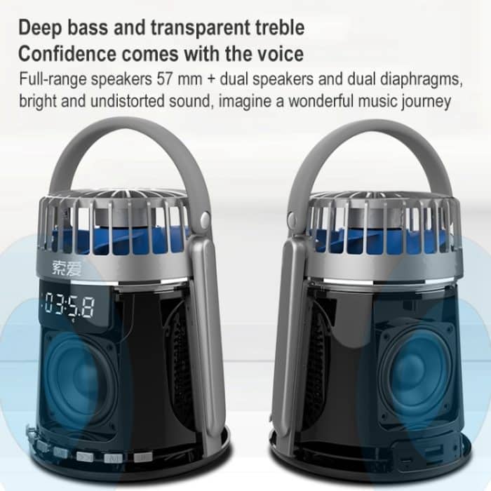 SOAIY K8 Kabelloser Bluetooth-Dual-Wecker-Lautsprecher mit kleinem Ventilator – Bild 4